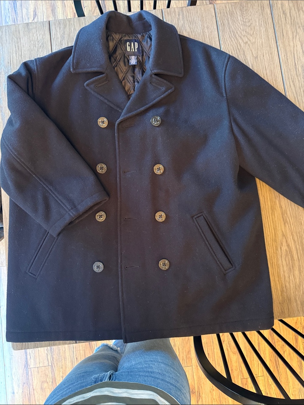 GAP Men's Dark Navy Double-Breasted Peacoat